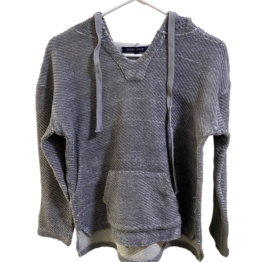 Retro Distressed OCEAN DRIVE High End Surf Beach Ribbed Women’s L Hoodie